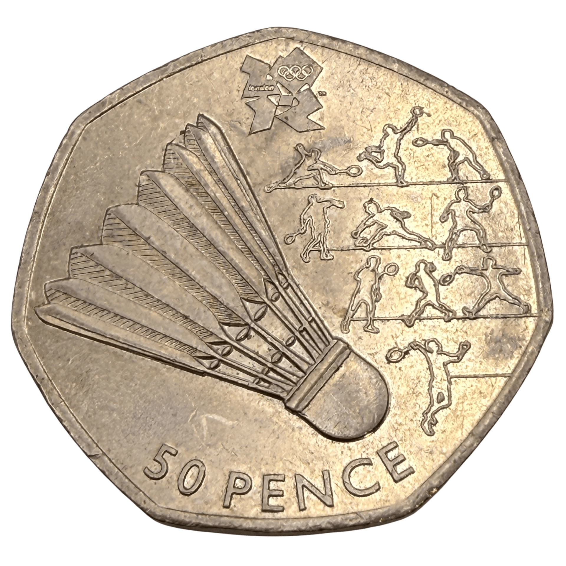 2011 Olympic Games Badminton 50 Pence Piece - Circulated badminton 2011 Olympic Games Badminton 50 Pence Piece
