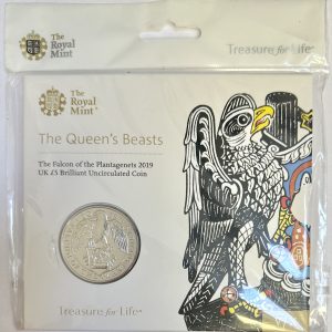 THE QUEEN'S BEASTS THE FALCON OF THE PLANTAGENETS 2019 UK £5 BU COIN IN BLISTER PACK - £18