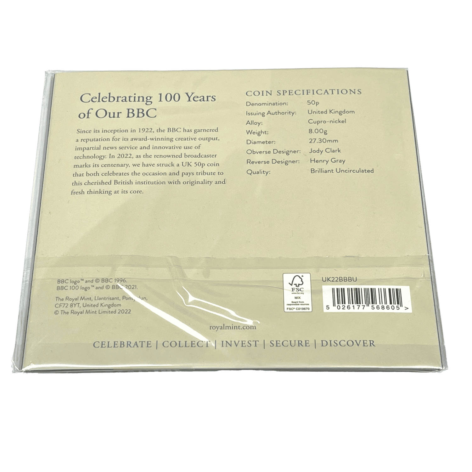 100th Anniversary of Our BBC 2022 UK 50p Brilliant Uncirculated in Blister Pack 100th anniversary 100th Anniversary of Our BBC 2022 UK 50p Brilliant Uncirculated in Blister Pack - Image 2