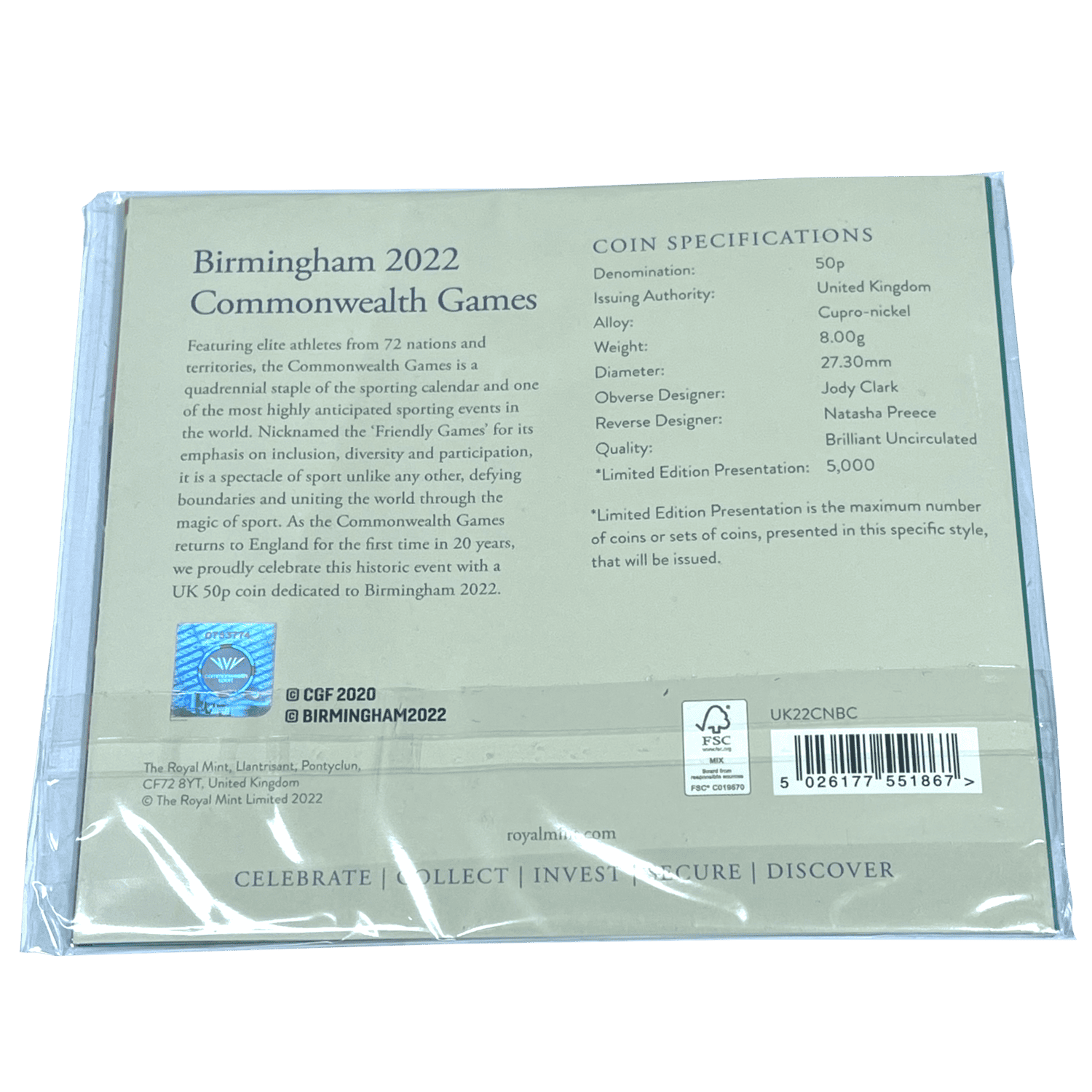 Birmingham 2022 Commonwealth Games 50p Brilliant Uncirculated in Blister Pack birmingham Birmingham 2022 Commonwealth Games 50p Brilliant Uncirculated in Blister Pack - Image 2