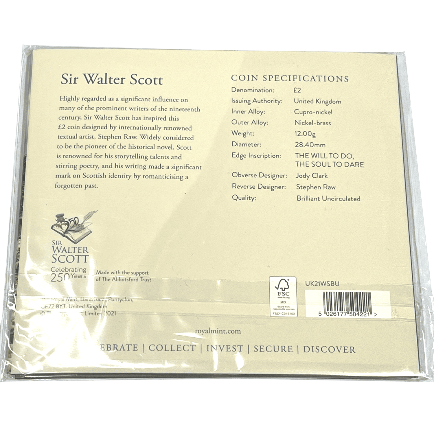 Sir Walter Scott 2021 £2 Brilliant Uncirculated in Blister Pack sir walter scott Sir Walter Scott 2021 £2 Brilliant Uncirculated in Blister Pack - Image 2