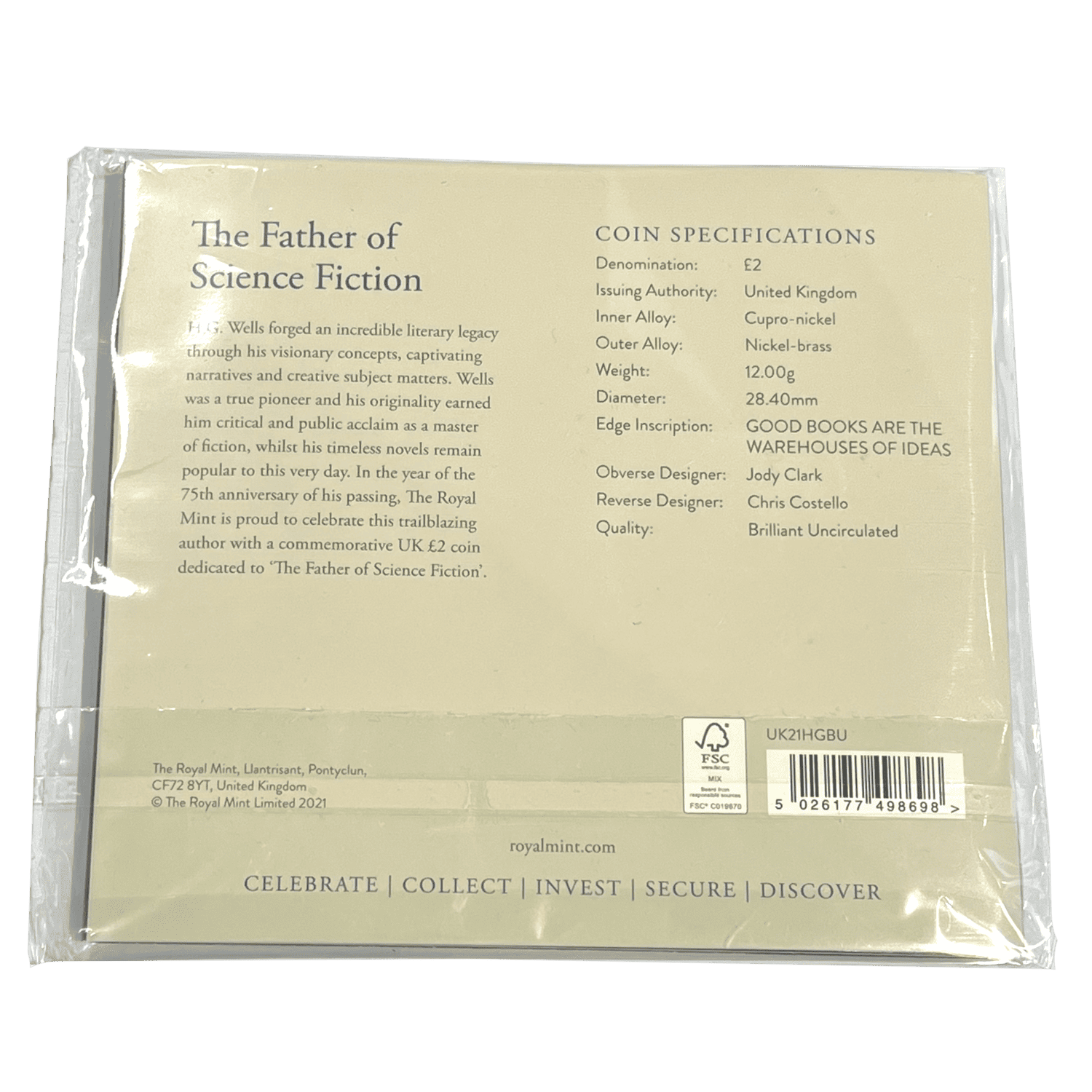 Celebrating the Life and Work of H.G. Wells 2021 £2 Brilliant Uncirculated in Blister Pack £2 Celebrating the Life and Work of H.G. Wells 2021 £2 Brilliant Uncirculated in Blister Pack - Image 2