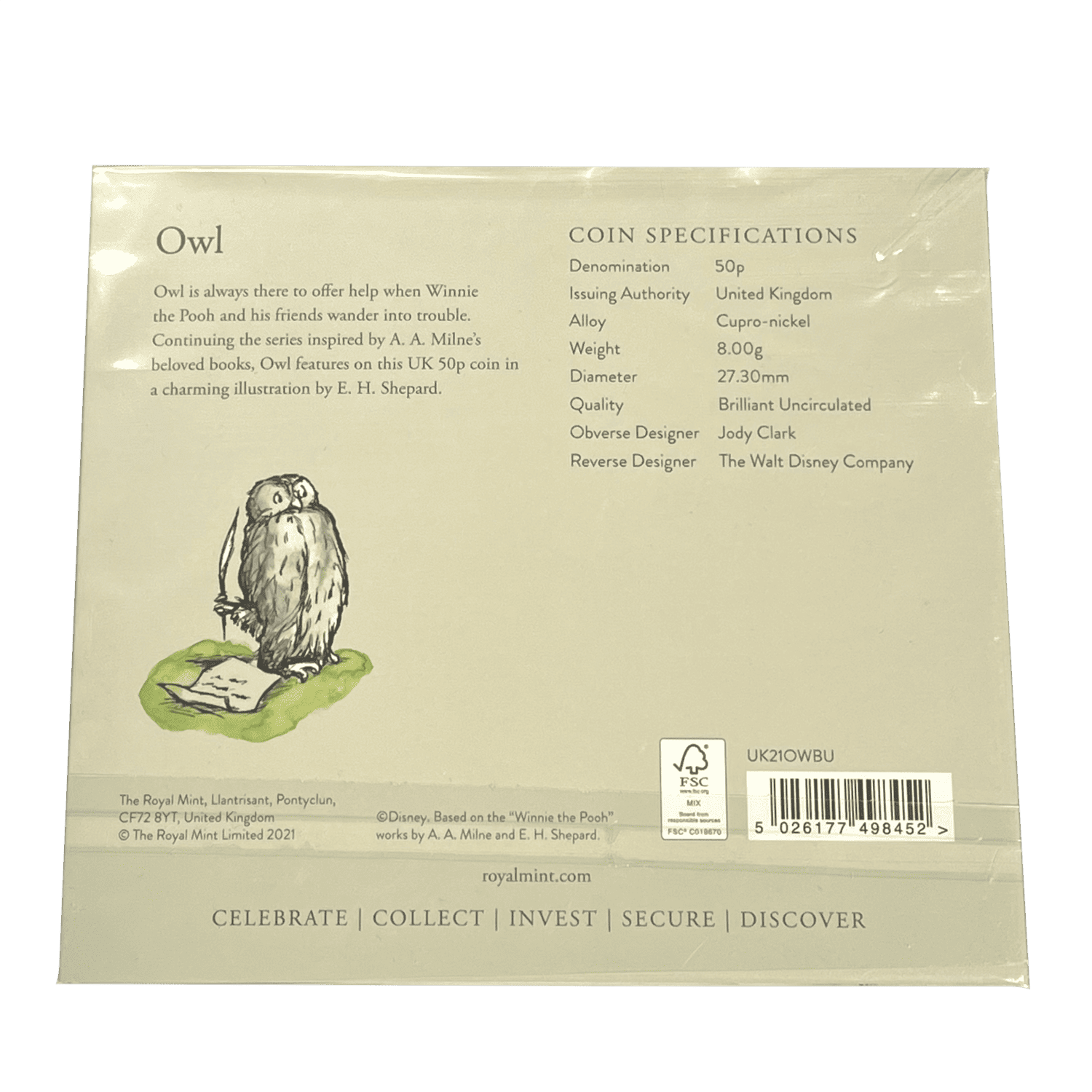 Owl Winnie the Pooh 2021 50p Brilliant Uncirculated in Blister Pack owl Owl Winnie the Pooh 2021 50p Brilliant Uncirculated in Blister Pack - Image 2