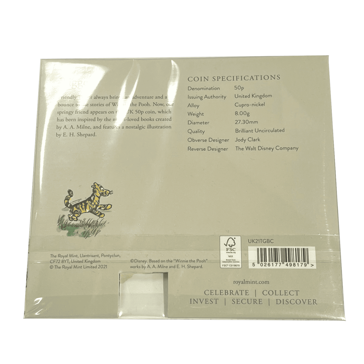 Tigger 2021 50p Brilliant Uncirculated and Coloured in Presentation Pack tigger Tigger 2021 50p Brilliant Uncirculated and Coloured in Presentation Pack - Image 2