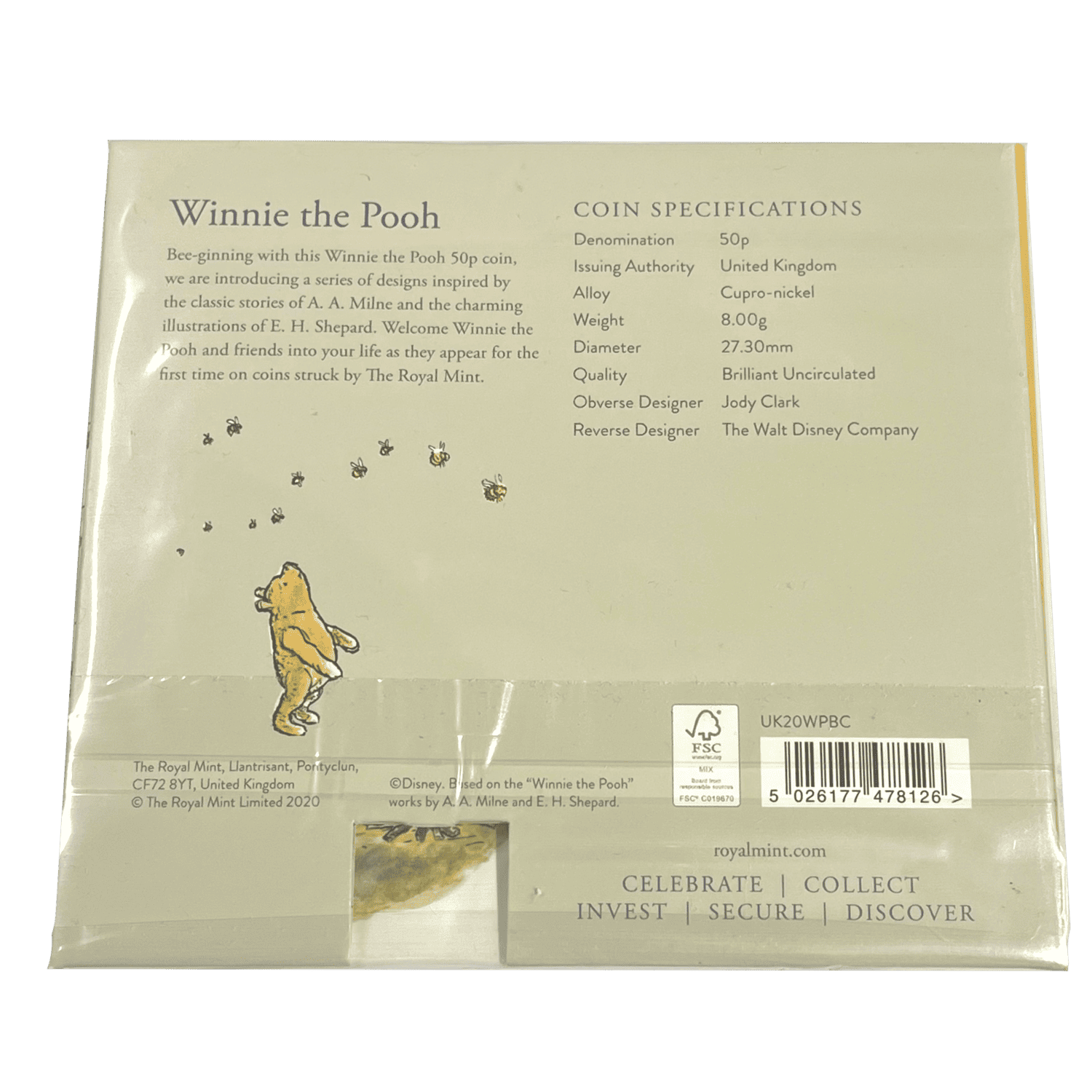 Winnie the Pooh 2020 50p Brilliant Uncirculated and Coloured in Presentation Pack winnie the pooh Winnie the Pooh 2020 50p