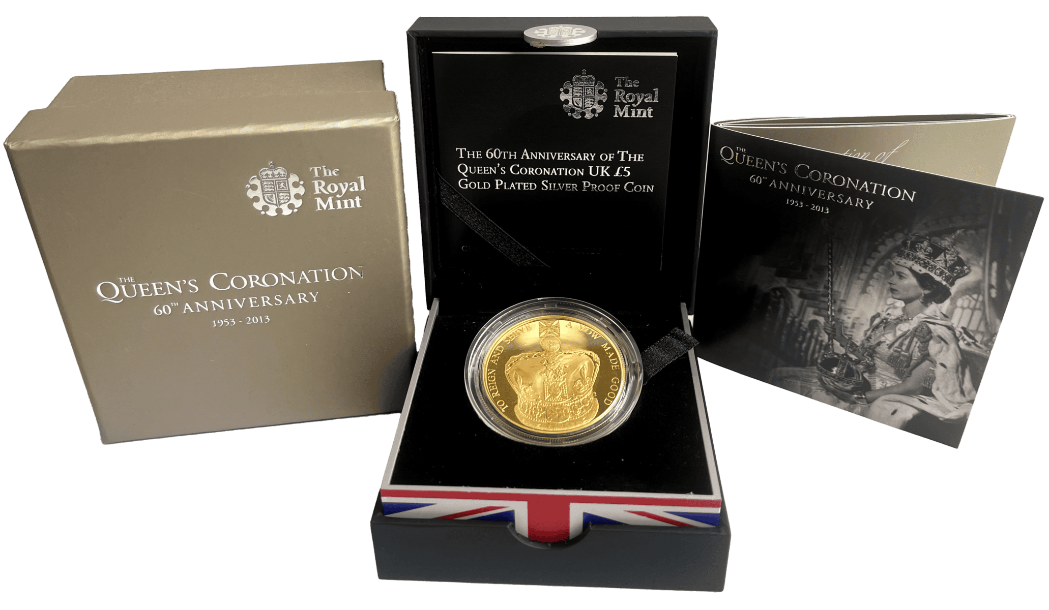 The 60th Anniversary of the Queen's Coronation UK £5 Gold Plated Silver Proof - Toning to Obverse coronation The 60th Anniversary of the Queen's Coronation UK £5 Gold Plated Silver Proof