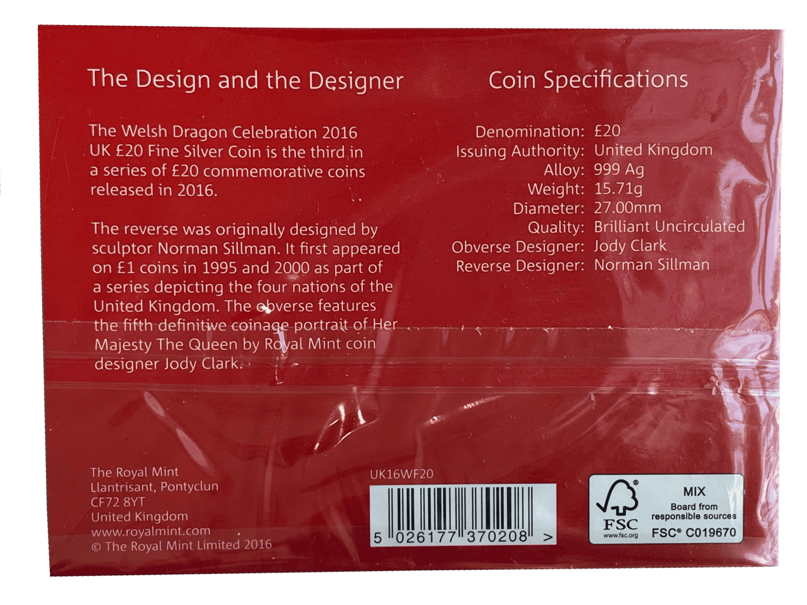 The Welsh Dragon Celebration 2016 UK £20 Fine Silver Coin welsh dragon The Welsh Dragon Celebration 2016 UK £20 Fine Silver Coin