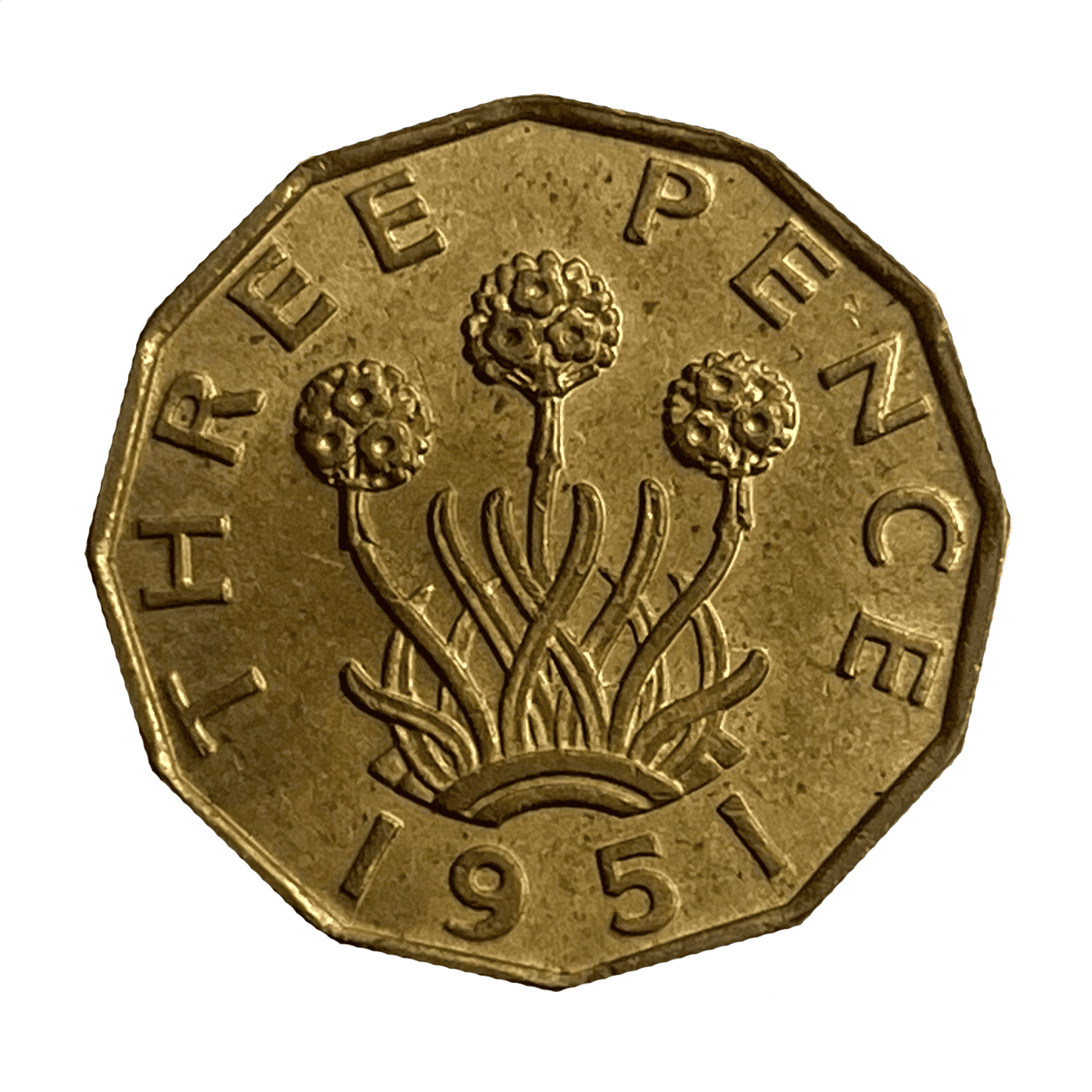 George VI Brass Threepence 1951 Brilliant Uncirculated Scarce brass threepence George VI Brass Threepence 1951 Brilliant Uncirculated Scarce