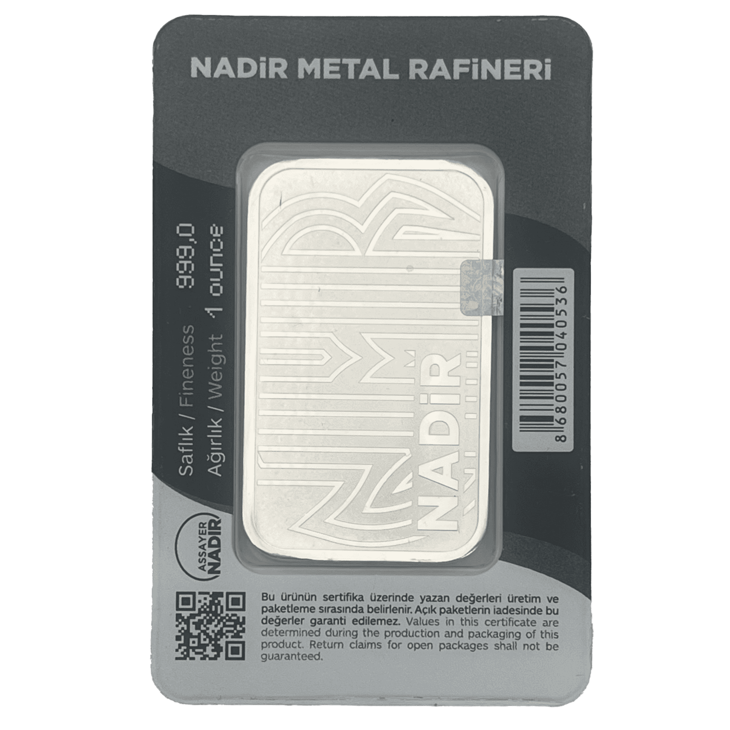 Nadir 1oz .999 Fine Silver Bar in Card silver Nadir 1oz .999 Fine Silver Bar in Card