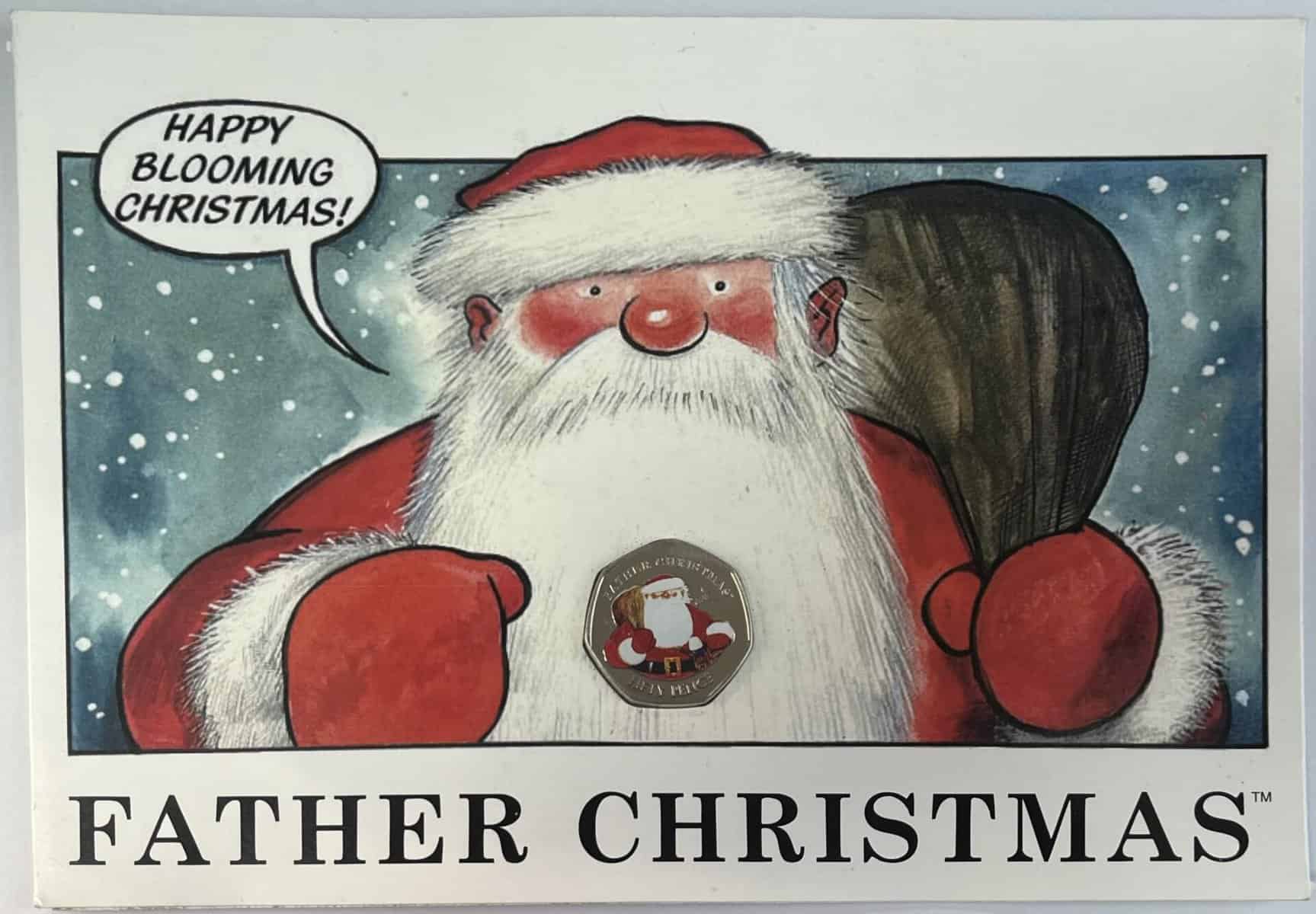 Father Christmas Coloured Gibraltar Diamond Finish 50p 2018 on Card father christmas Father Christmas Coloured Gibraltar Diamond Finish 50p on Card