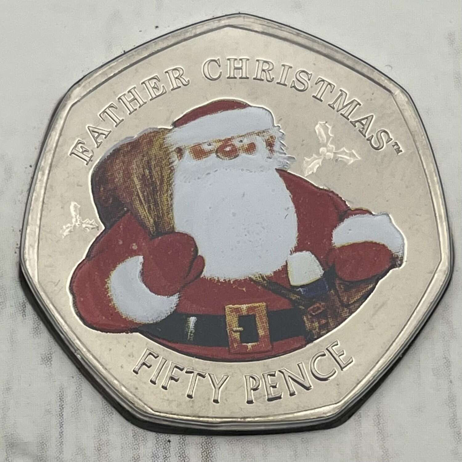 Father Christmas Coloured Gibraltar Diamond Finish 50p 2018 on Card father christmas Father Christmas Coloured Gibraltar Diamond Finish 50p on Card