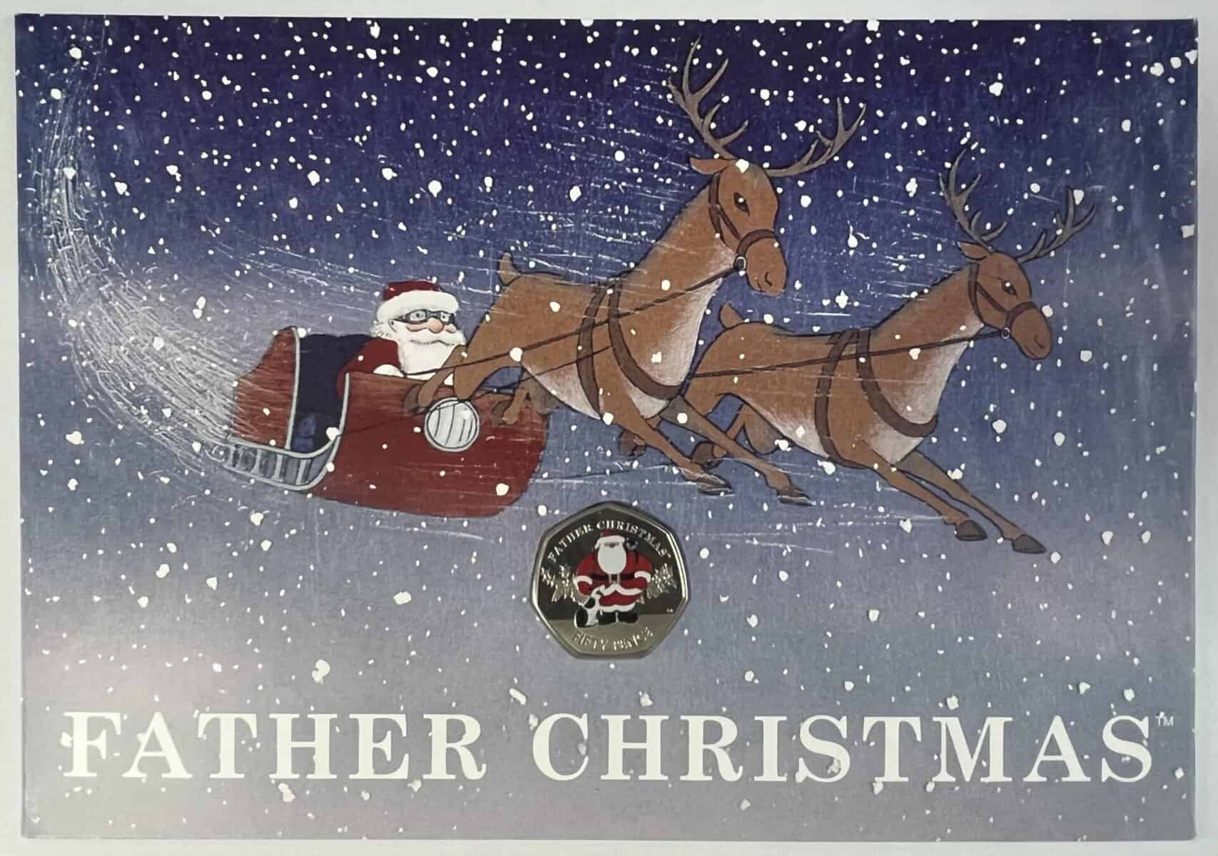 Father Christmas 2019 Gibraltar Coloured Diamond Finish 50p on Christmas Card with Envelope Father Christmas Father Christmas 2019 Gibraltar Coloured Diamond Finish 50p on Christmas Card with Envelope