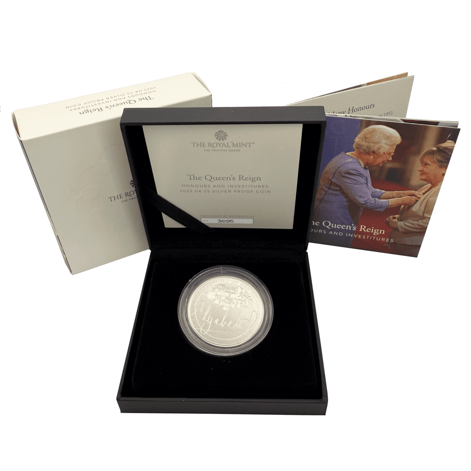 The Queen's Reign Honours and Investitures 2022 UK £5 Silver Proof Coin honours The Queen's Reign Honours and Investitures 2022 UK £5 Silver Proof Coin