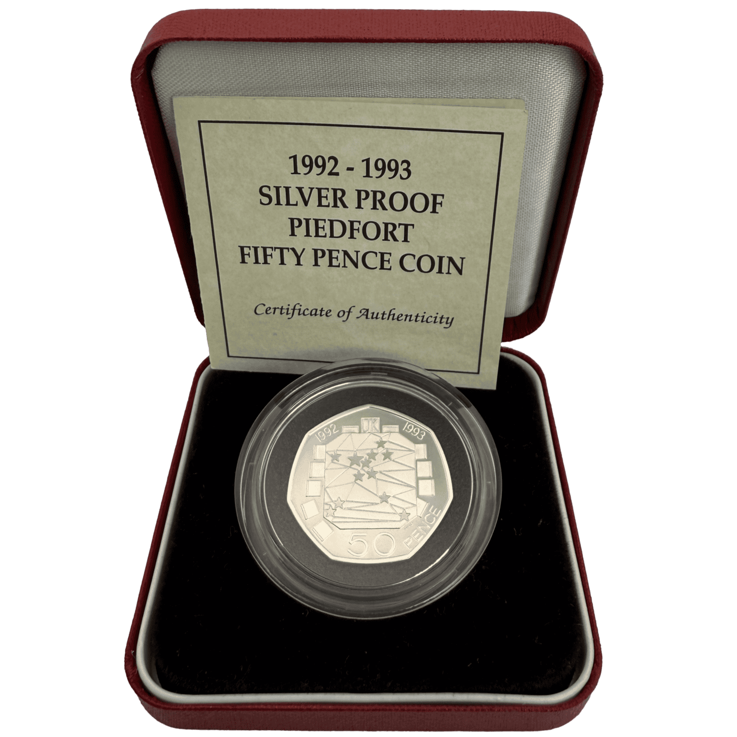 1992 - 1993 Silver Proof Piedfort Fifty Pence Coin 1992 1992 - 1993 Silver Proof Piedfort Fifty Pence Coin