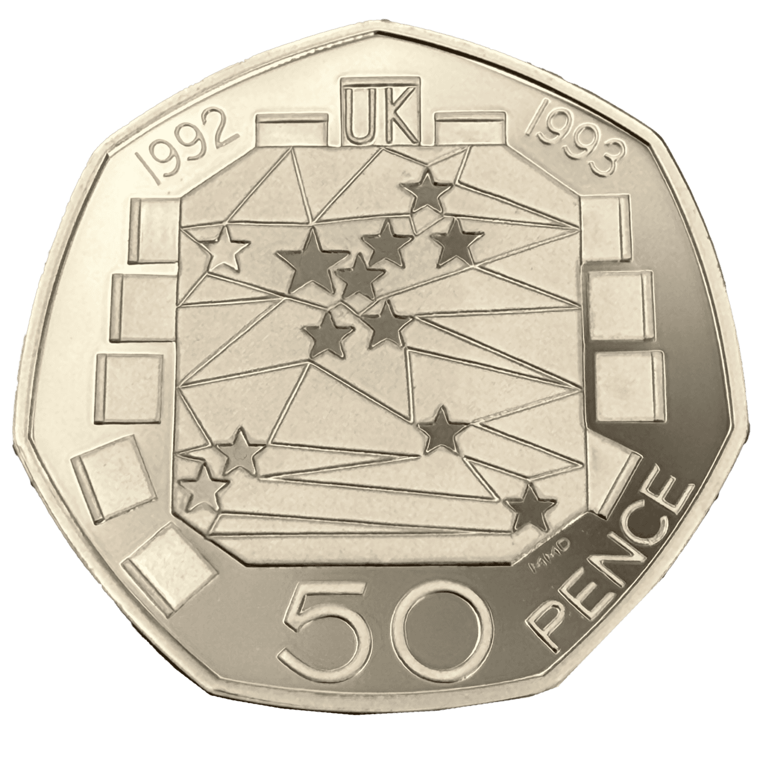 1992 - 1993 Silver Proof Piedfort Fifty Pence Coin 1992 1992 - 1993 Silver Proof Piedfort Fifty Pence Coin