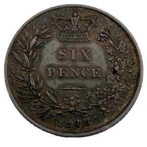 Victoria Young Head Sixpence 1848/6 About Extremely Fine Dark Tone