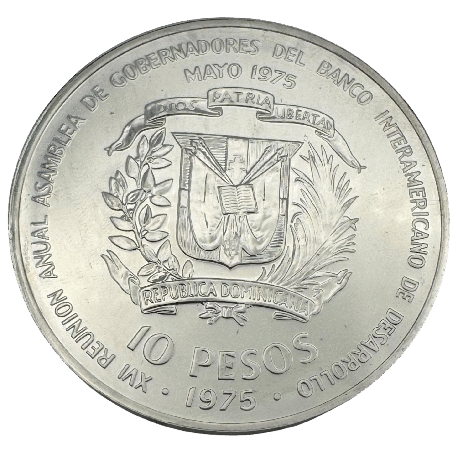 1975 Dominican Republic Silver 10 Pesos 1975 1975 Dominica Silver 10 Pesos