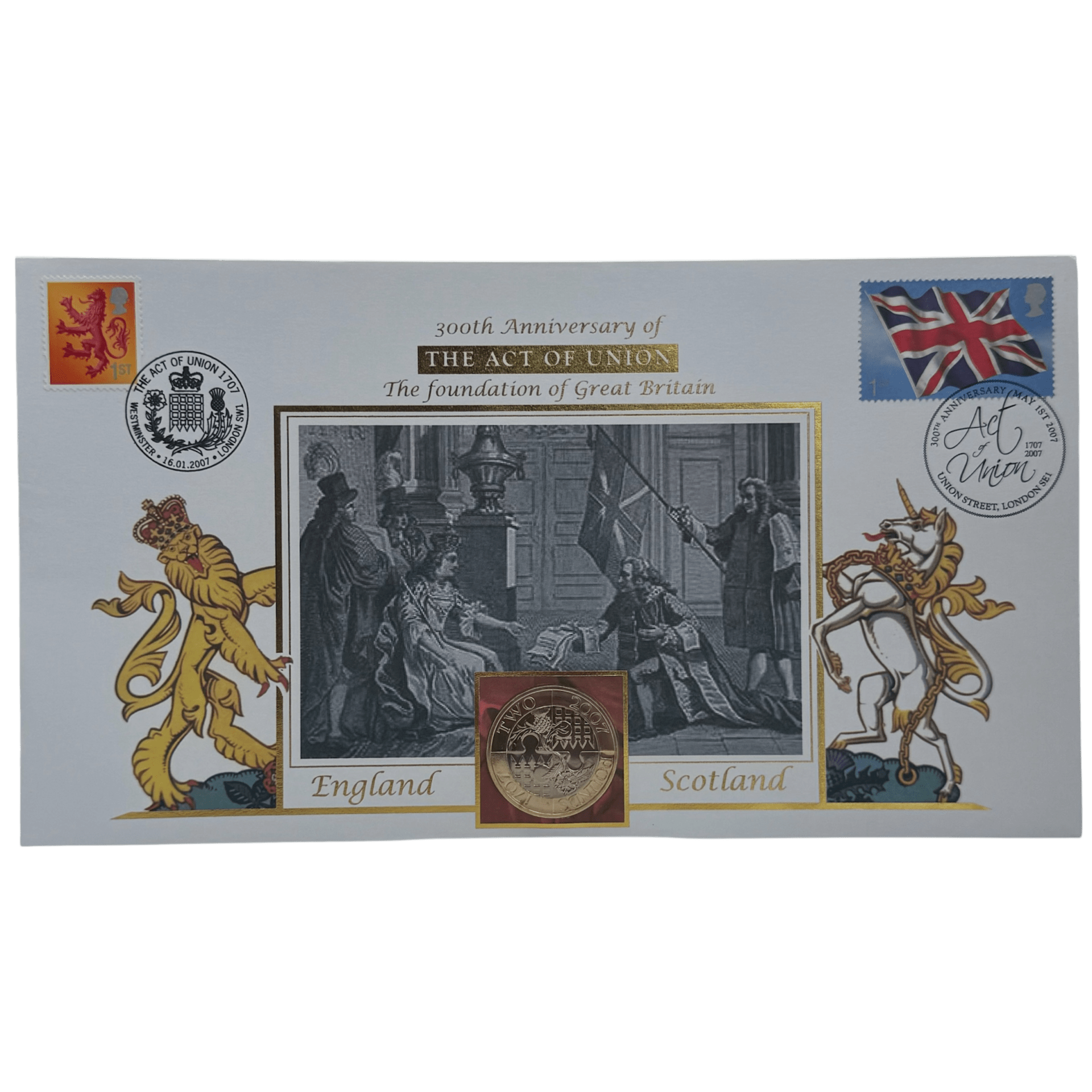 2007 300th Anniversary Act of Union £2 Coin Cover act 2007 300th Anniversary Act of Union £2 Coin Cover