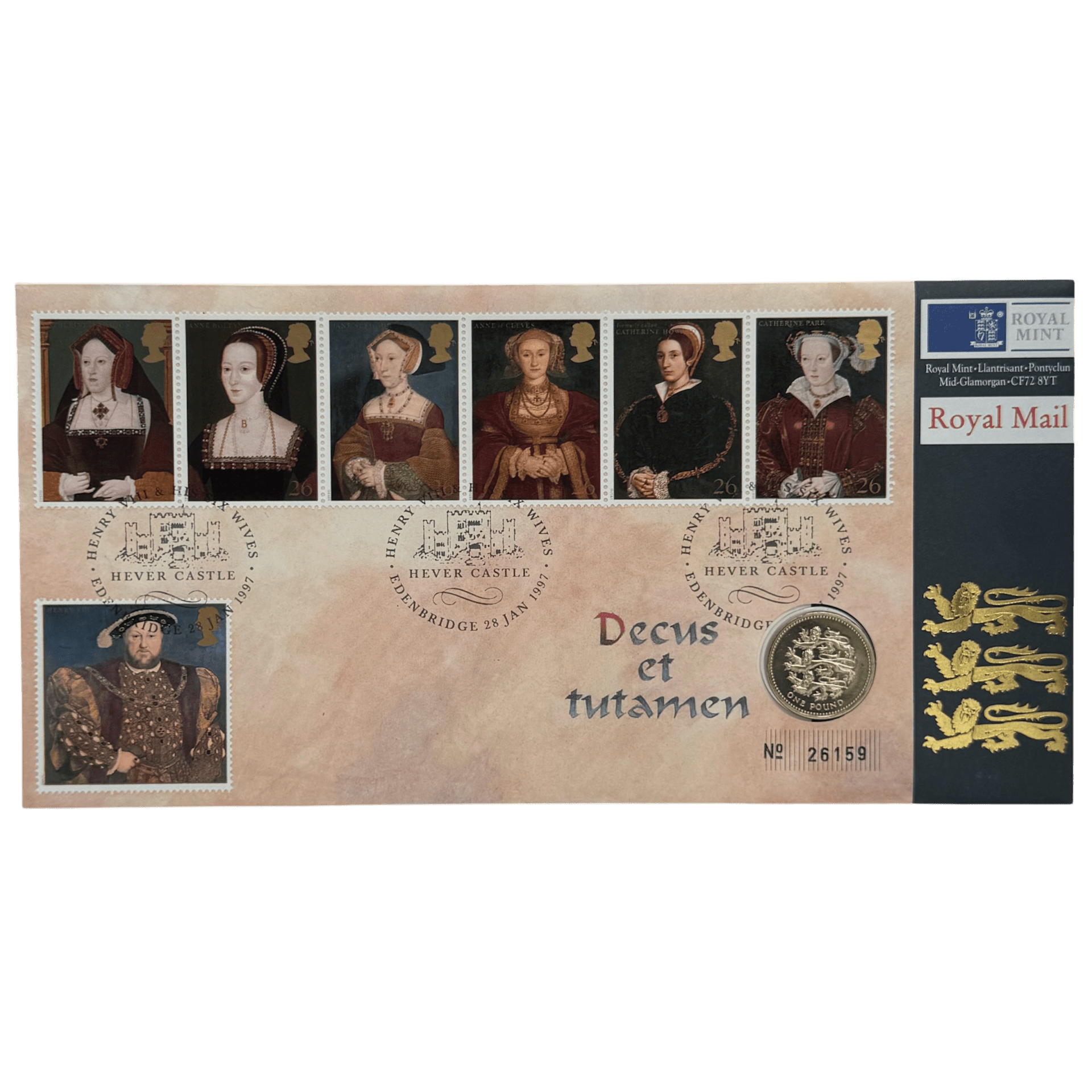 1997 King Henry VIII and Six Wives 1 Pound Coin Cover - Great Tudors 1997 1997 King Henry VIII and Six Wives 1 Pound Coin Cover - Great Tudors