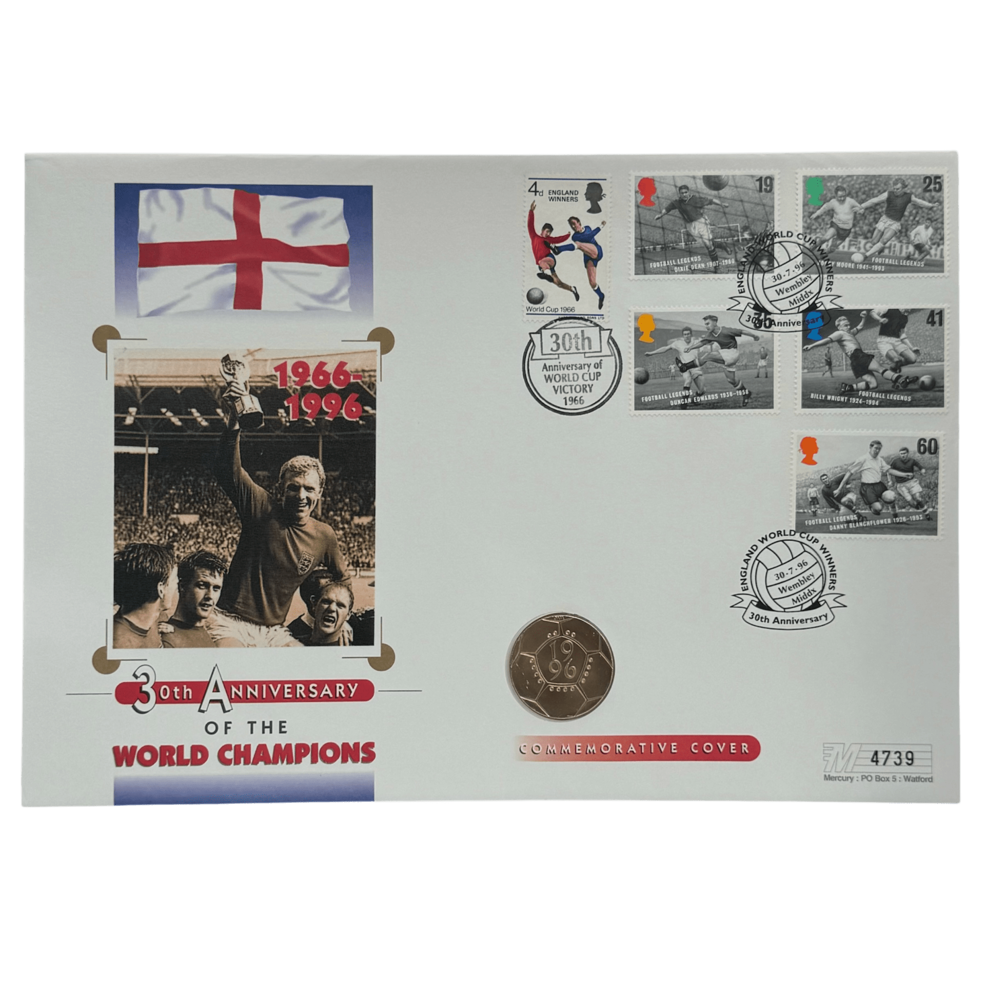 1996 England Football World Cup Winners 30th Anniversary 2 Pounds Coin Cover - First Day Cover england football 1996 England Football World Cup Winners 30th Anniversary 2 Pounds Coin Cover - First Day Cover
