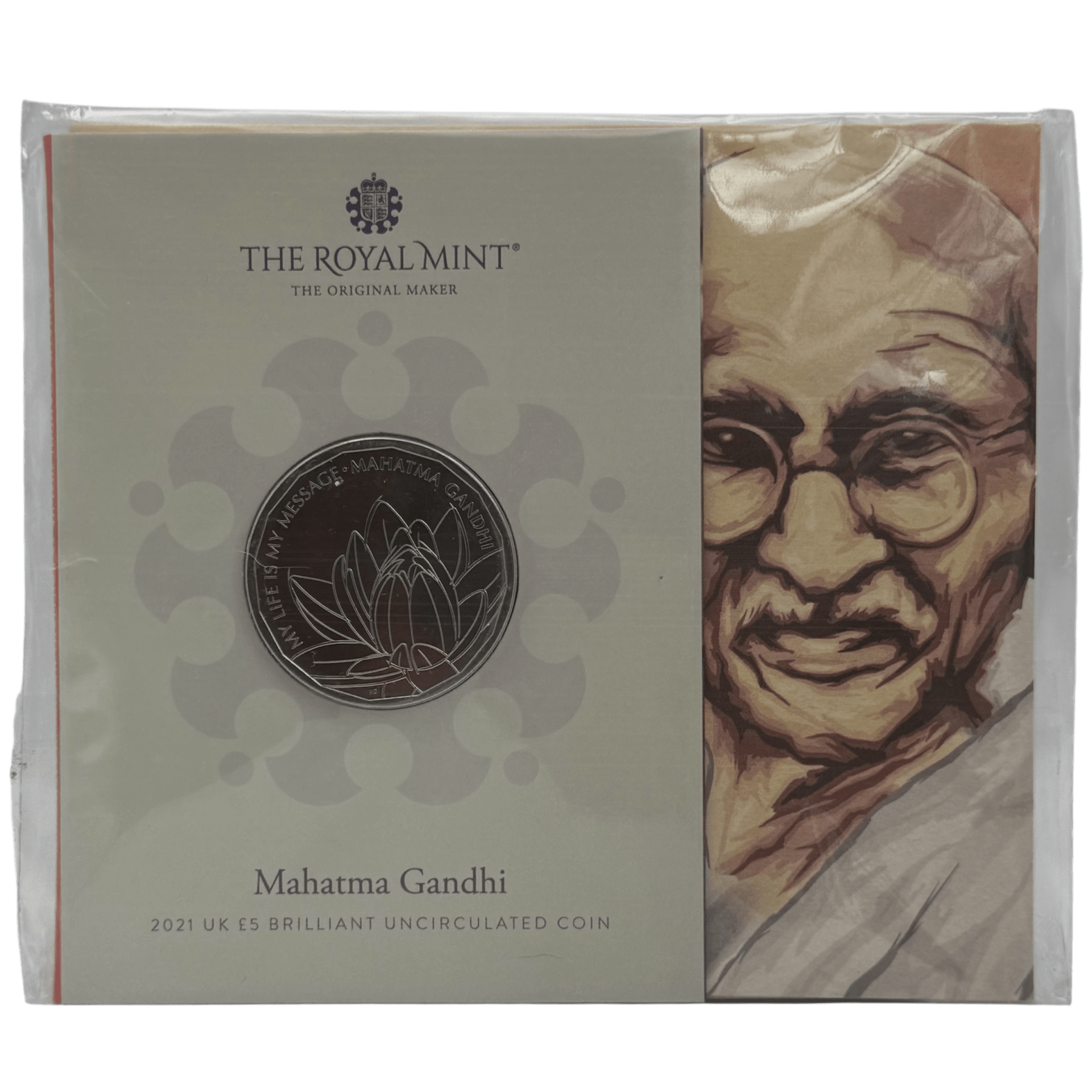 Mahatma Gandhi 2021 £5 Brilliant Uncirculated Coin in Blister Pack 2021 Mahatma Gandhi 2021 £5 Brilliant Uncirculated Coin in Blister Pack