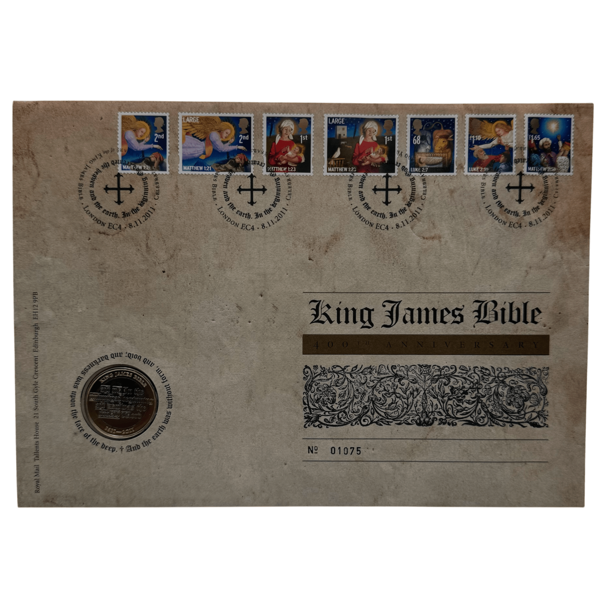 King James Bible 400th Anniversary £2 Brilliant Uncirculated Coin and Stamp Cover king james King James Bible 400th Anniversary £2 Brilliant Uncirculated Coin and Stamp Cover
