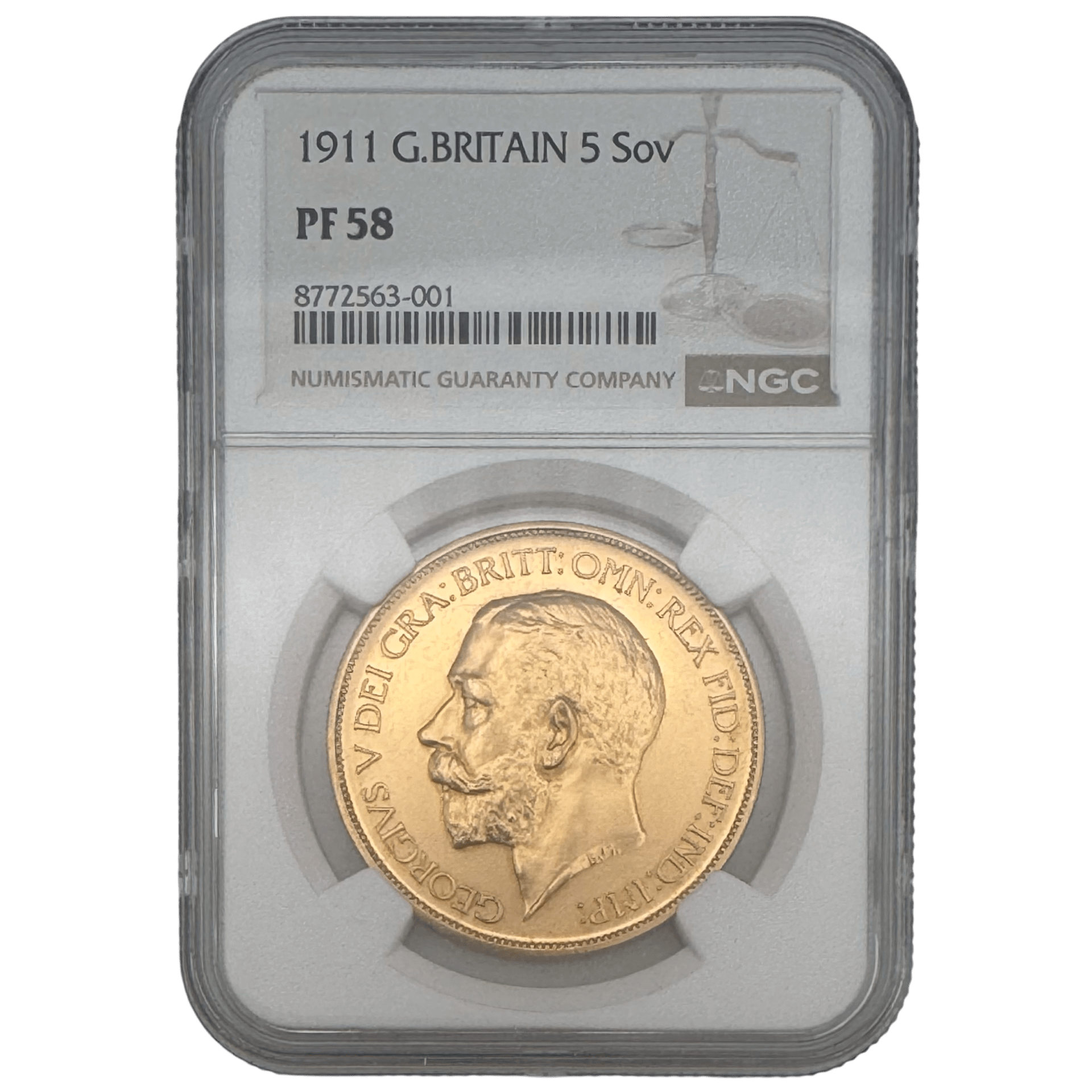 1911 George V Gold £5 Coin Graded By NGC as PF58 1911 1911 George V Gold £5 Coin Graded By NGC as PF58