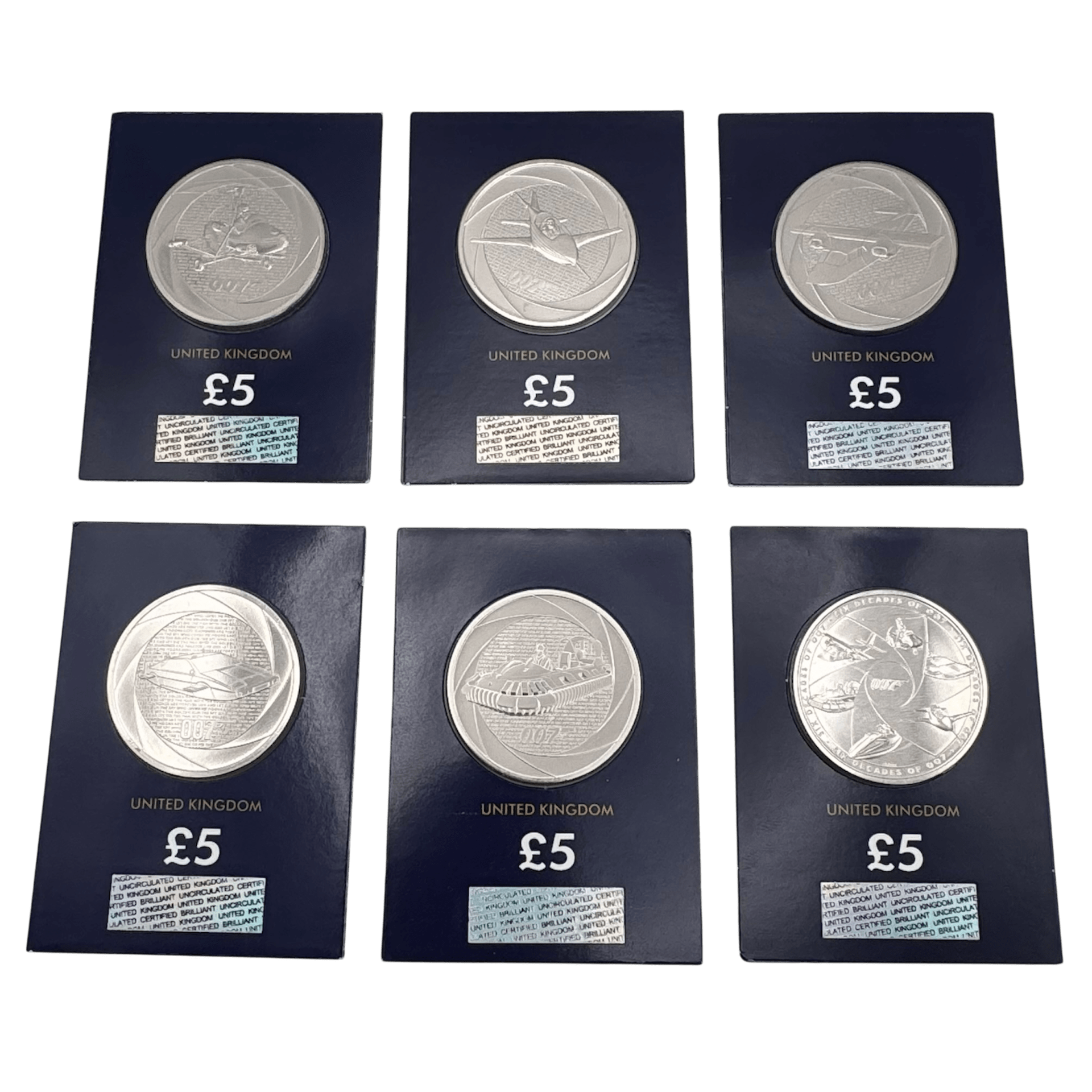 Six decades of 007 Complete Brilliant Uncirculated £5 Coin Series in Change Checker Cards six decades Six decades of 007 Complete Brilliant Uncirculated £5 Coin Series in Change Checker Cards
