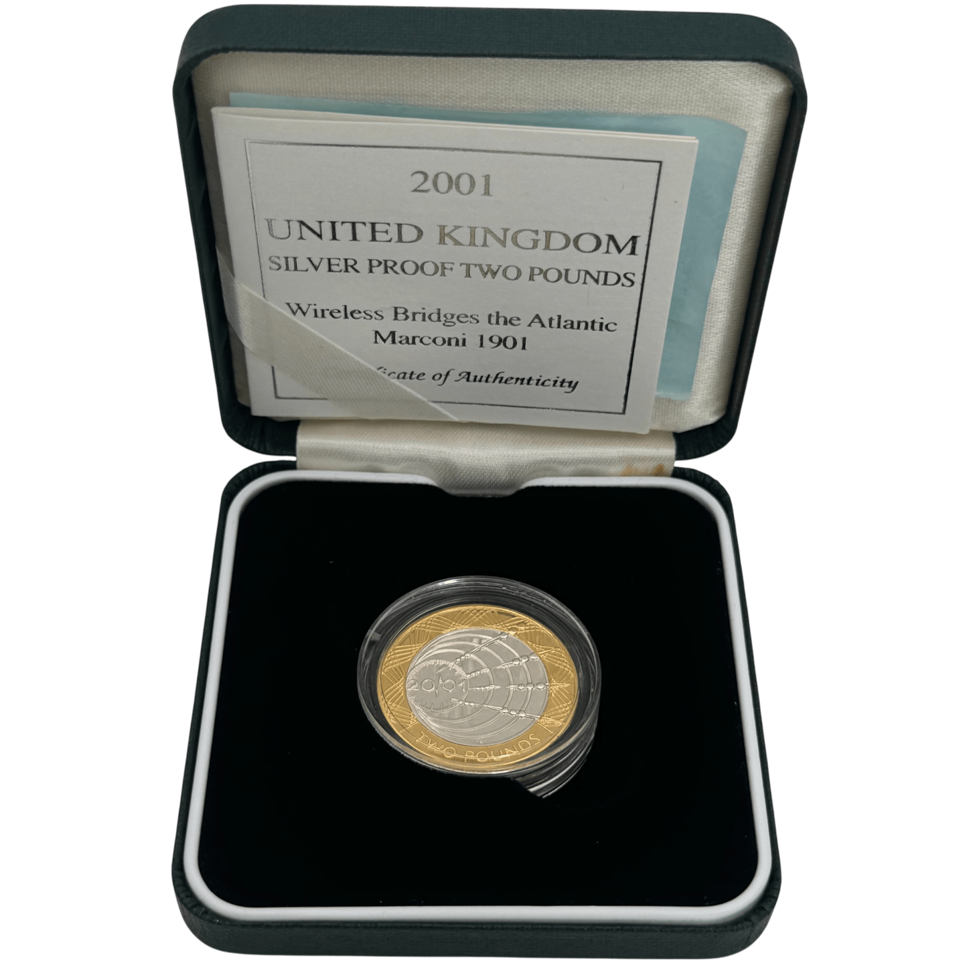 2001 Wireless Bridges The Atlantic Marconi 1901 Silver Proof £2 Coin 2001 2001 Wireless Bridges The Atlantic Marconi 1901 Silver Proof £2 Coin
