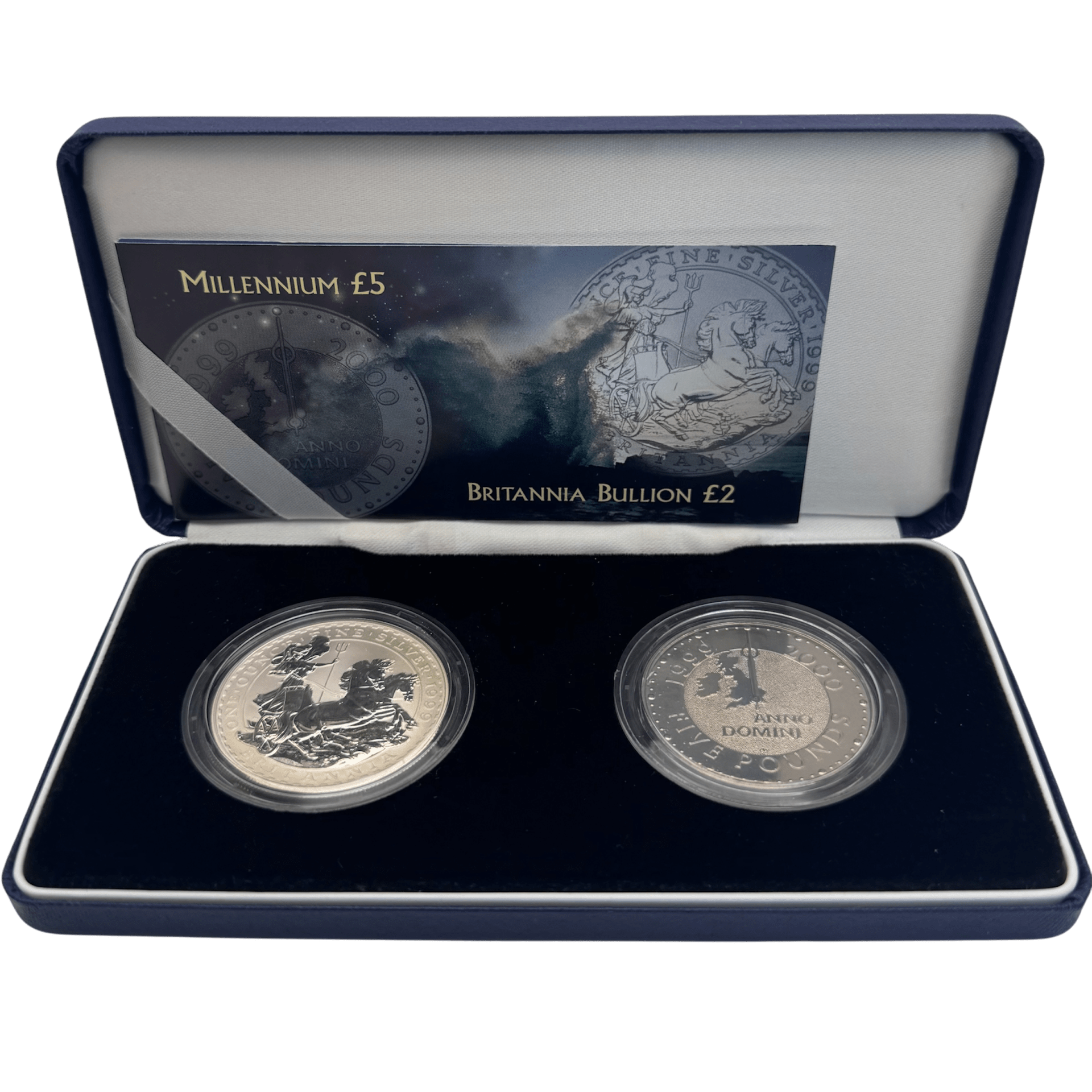 1999 Millennium Five Pound Britannia One Ounce Silver Coin Set 1999 1999 Millennium Five Pound Britannia One Ounce Silver Coin Set