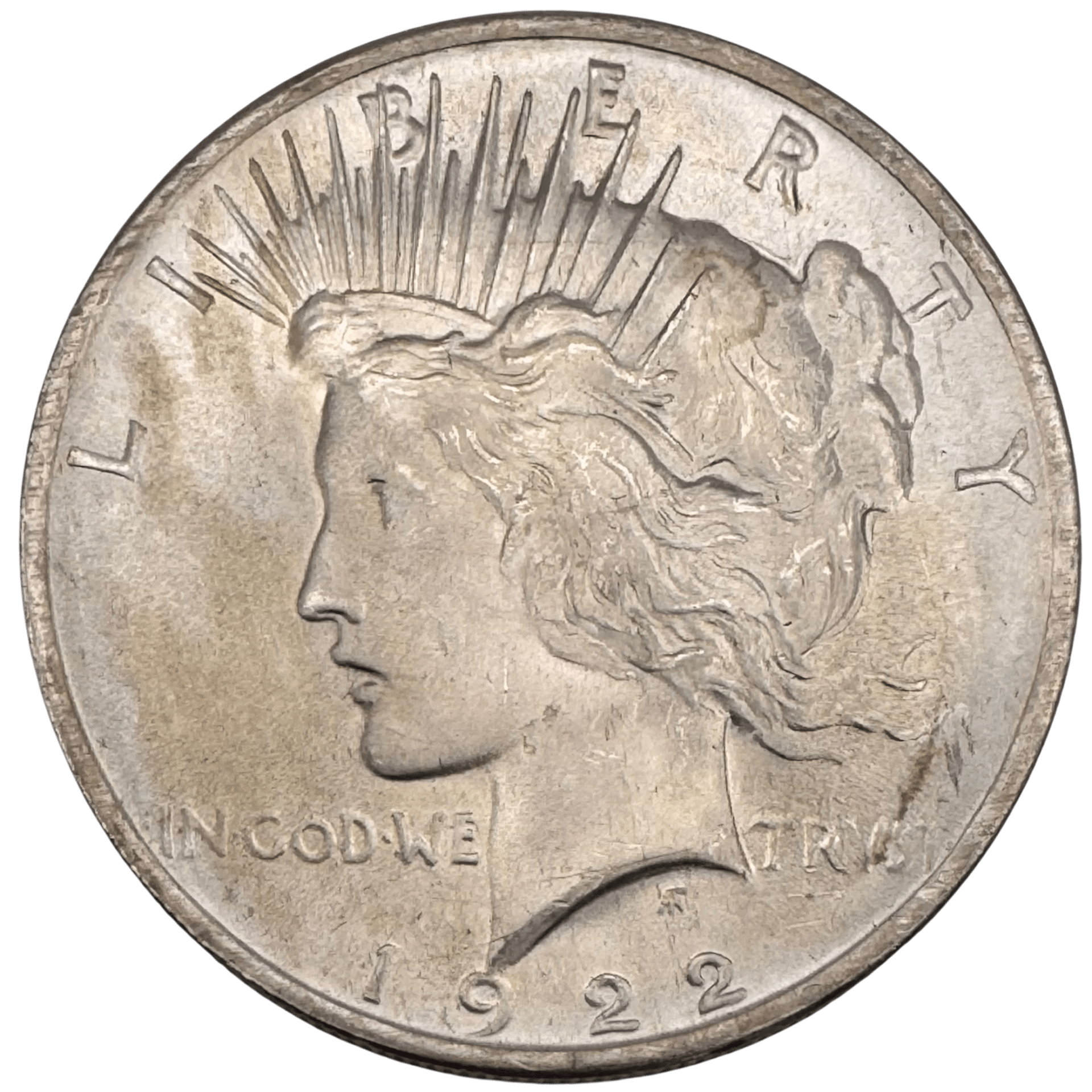 USA 1922 .900 Silver Peace Dollar About Brilliant Uncirculated 1922 USA 1922 .900 Silver Peace Dollar About Brilliant Uncirculated
