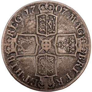 Crowns crowns 1707 Queen Anne Crown E Below Bust (Edinburgh) Good Fine Coin